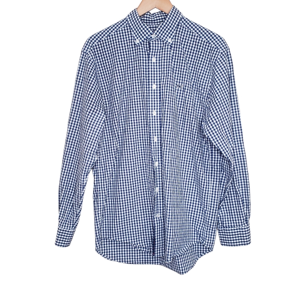 Vineyard Vines Classic Fit Whale Shirt in Blue Gingham Plaid